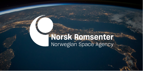 Norsk romsenter logo med en bakgrunn som viser jorden fra verdensrommet